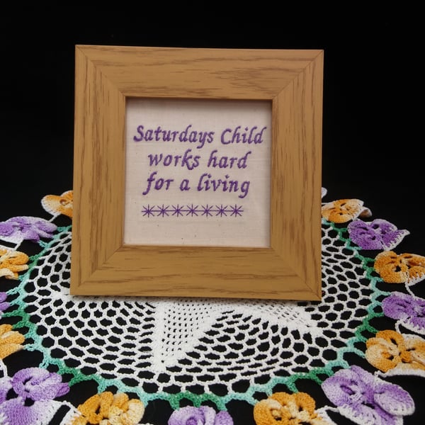 Framed Embroidery Nursery Rhyme Saturdays Child 