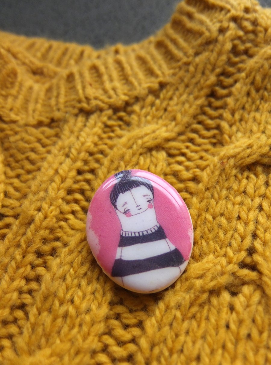 Stripey jumper Girl artist Brooch