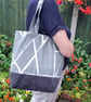 Two Tone Grey Tote Bag - upcycled fabric - Image 2