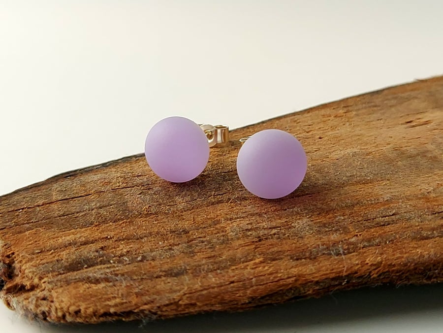 Lilac stud earrings, fused glass, sterling silver fittings