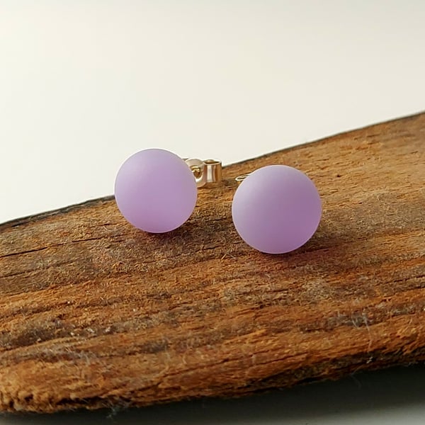 Lilac stud earrings, fused glass, sterling silver fittings