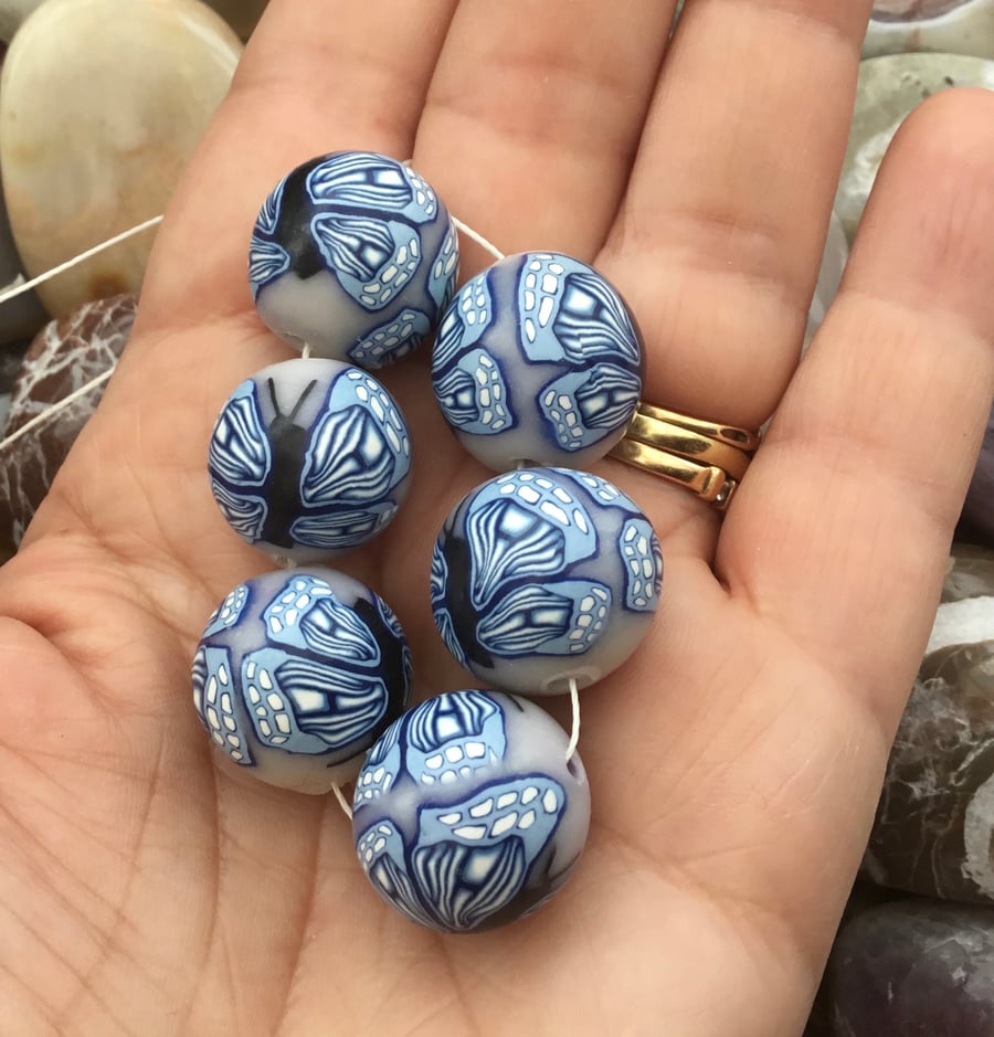 Blue Butterfly Polymer Clay Beads for Crafters and Designers.