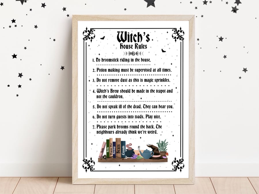 Witch's House Rules Wall Decor, Halloween Print, Witch Wall Prints.