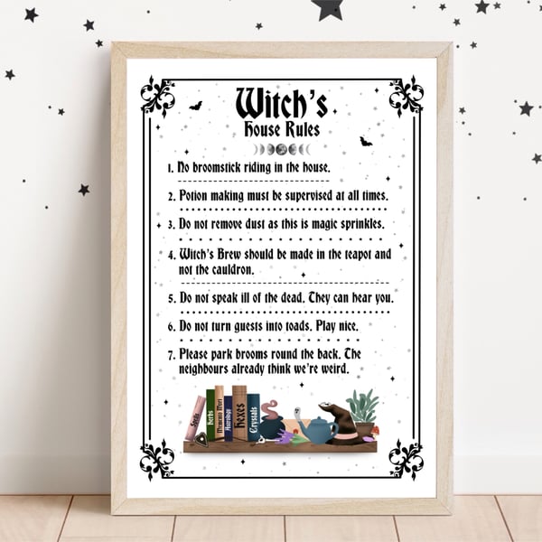 Witch's House Rules Wall Decor, Halloween Print, Witch Wall Prints.