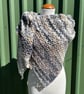 Asymmetrical Triangle Lace Crochet Wrap Shawl in Soft Neutral Tones Wool Blend - Image 4