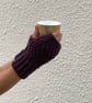 FINGERLESS MITTS , gloves ' Erme Trail '. Soft Wool blend. Dark purple. - Image 4