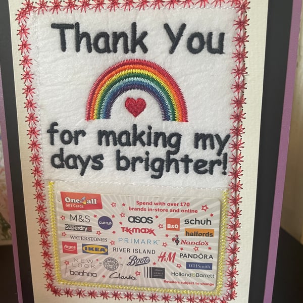 Handmade greetings card thank you gift card holder end of term gift 