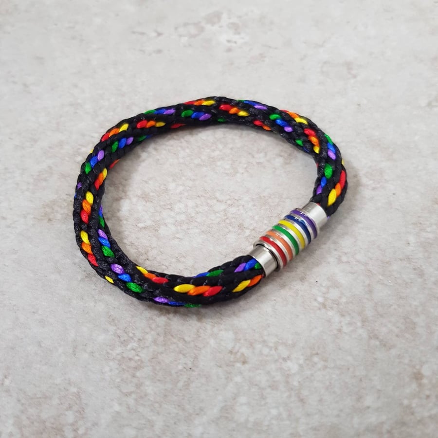 Black Rainbow Bracelet, Magnetic Pride Wristband, LGBT Bracelet
