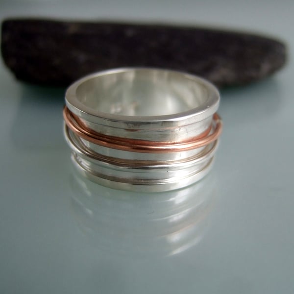 Silver and Gold spinner ring, Handmade Urban Design Jewellery