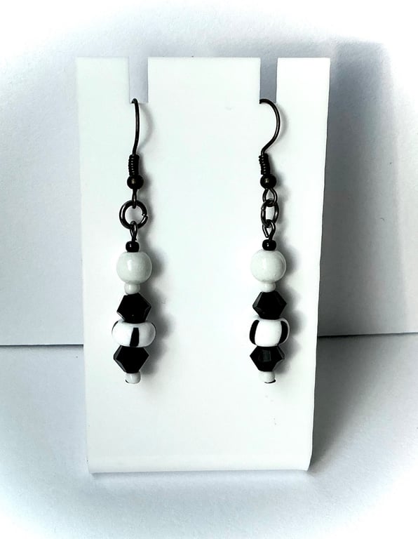 Black and White Beaded Earrings