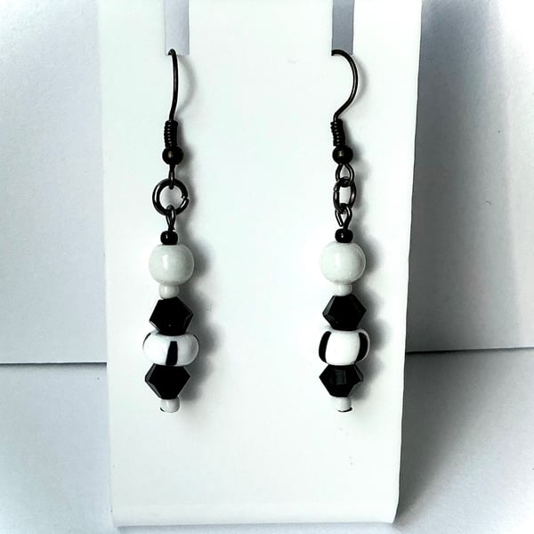 Black and White Beaded Earrings