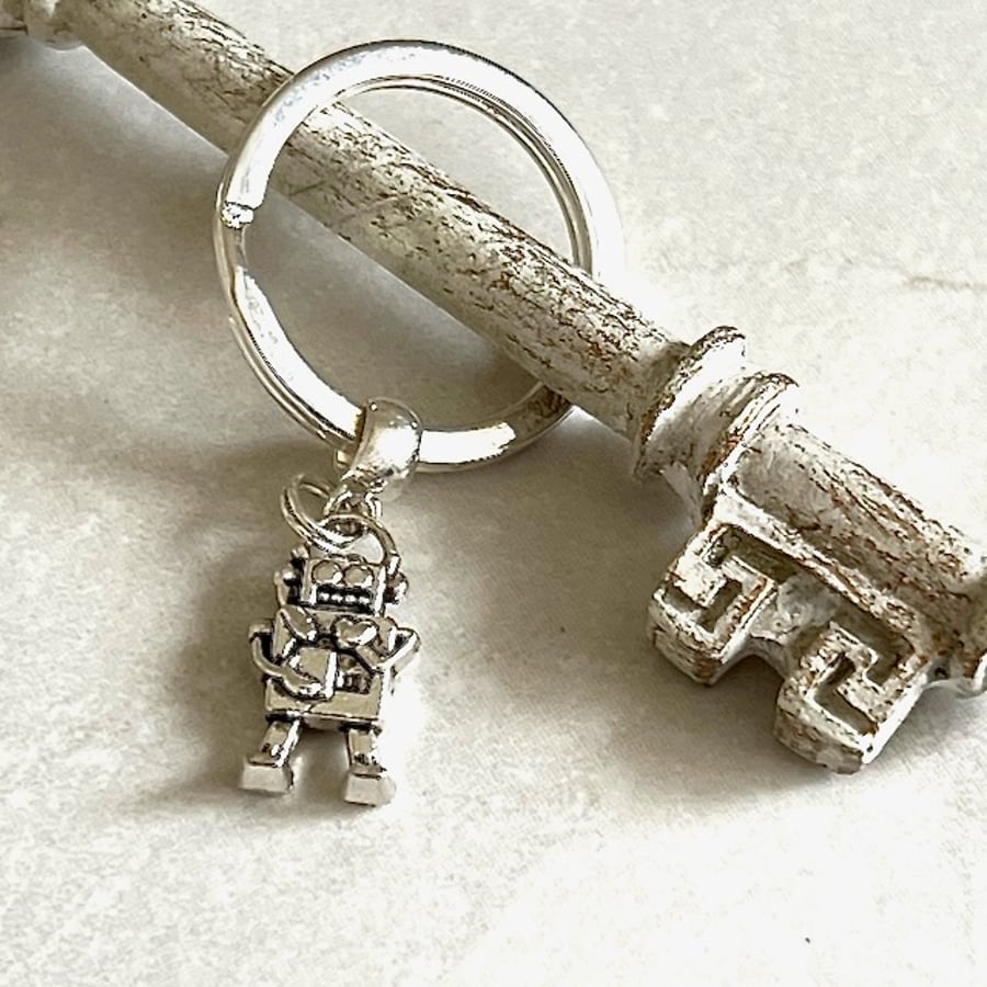 Robot Keyring, geeky robot charm keyring 