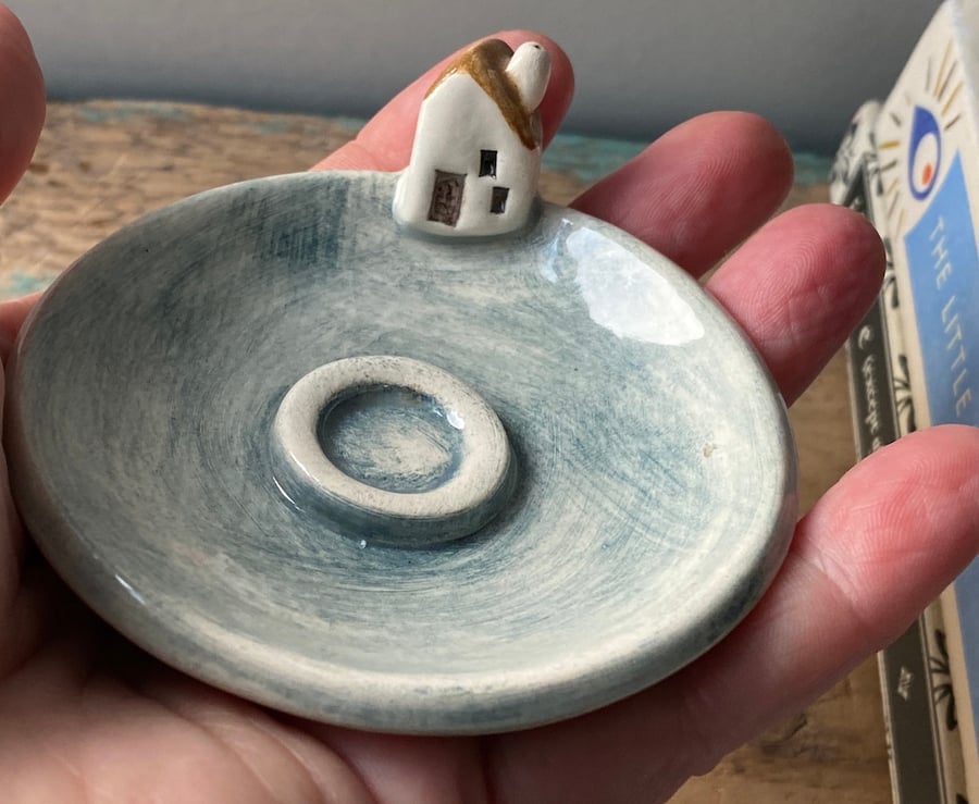 Incense Holder Ceramic with Small Cottage