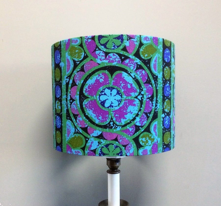 Dramatic Blue Green Pink Floral KARNAK Sandersons vintage fabric Lampshade