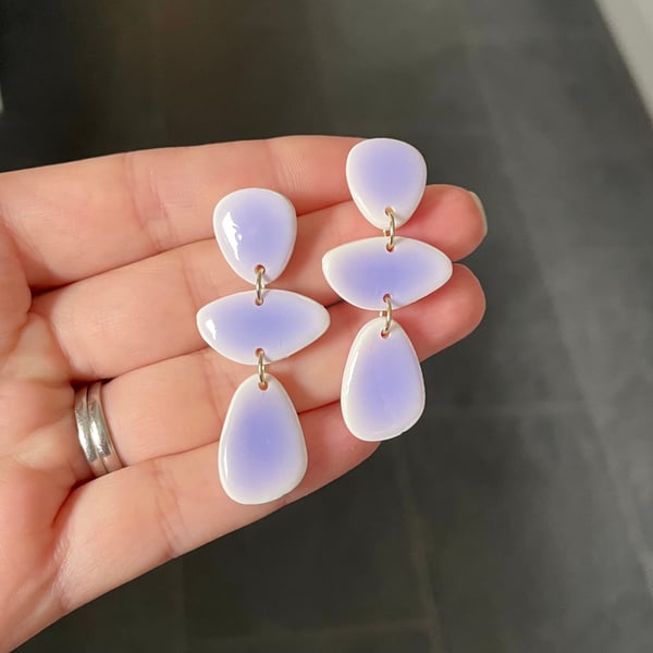 Lilac pebble dangle earrings – colourful  ceramic-effect statement earrings