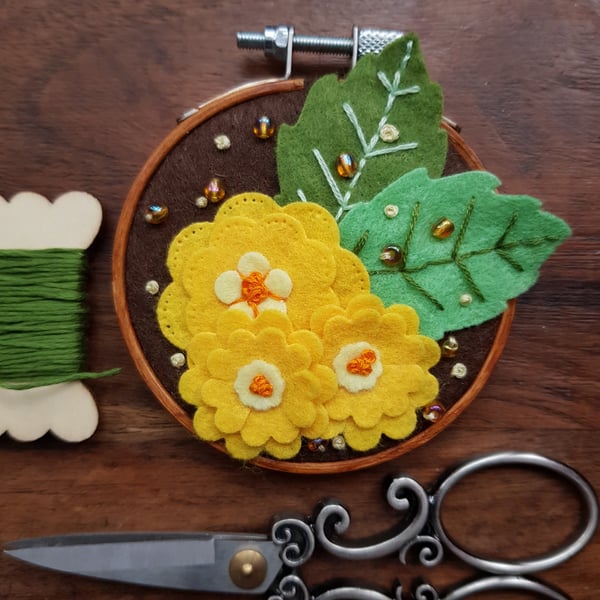 Whimsical Spring Garden handmade wall decoration, keepsake yellow and brown