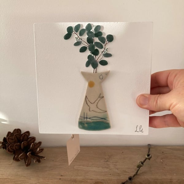 Wall plaque picture - vase, swift and foliage