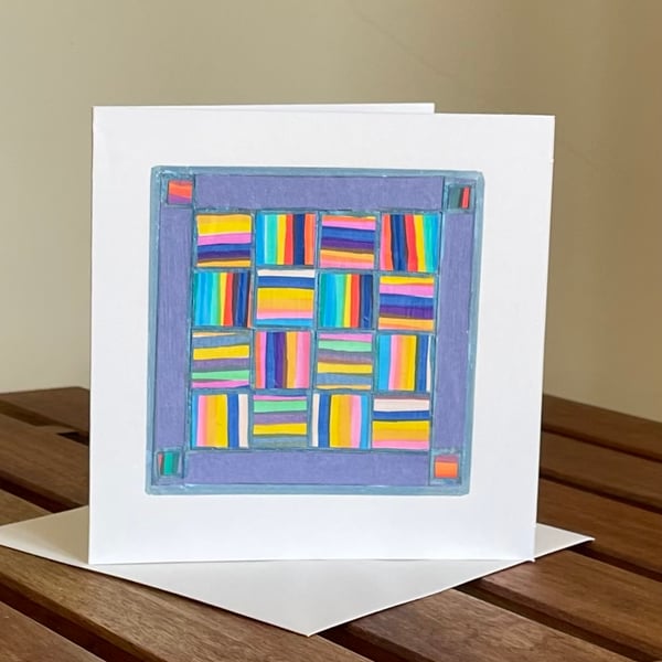 Blank card - handmade patchwork collage ‘Square... - Folksy