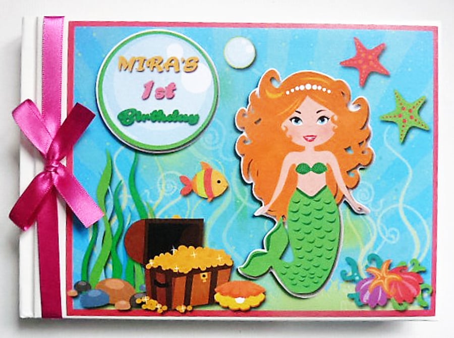 Mermaid birthday guest book, blonde mermaid guest book, mermaid party gift