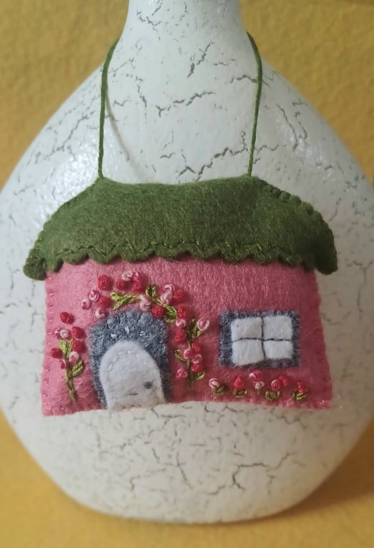 Handmade Felt Embroidered Rose Cottage