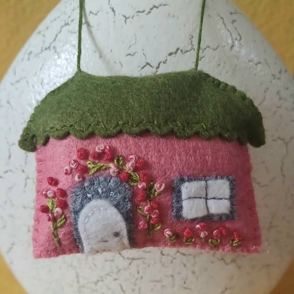Handmade Felt Embroidered Rose Cottage