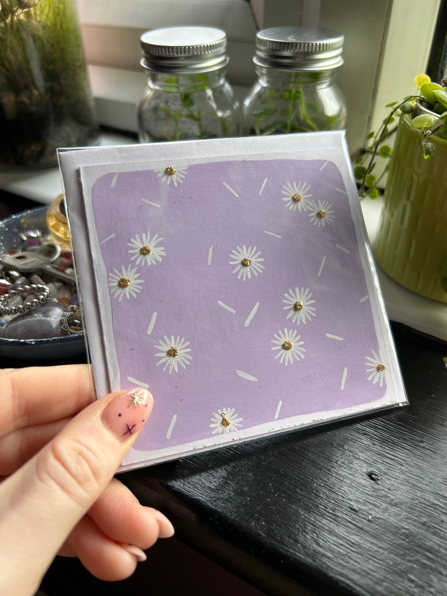 White Daisy Hand Painted Blank Greetings Cards 4X4