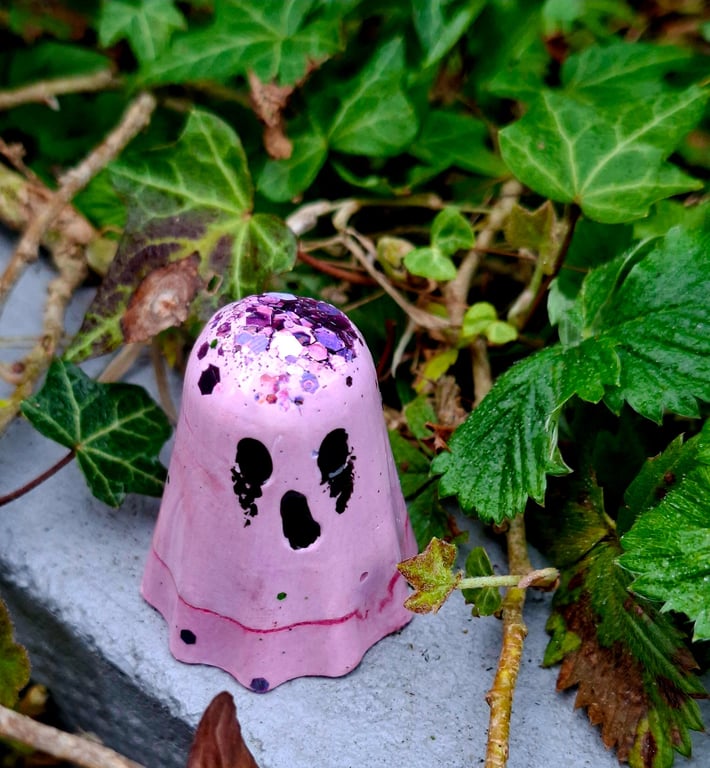 Spooky Cute Mini Ghost Figurines Eco-Resin Glitter Brain Detail Handmade Gothic 