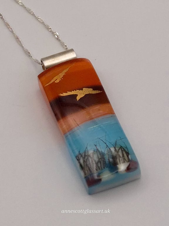 Sunset Over Water (1) Seascape Fused Glass Pendant