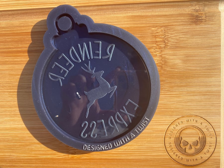 Reindeer Express Christmas Bauble Silicone Mold. Bauble Mould for Resin Craft