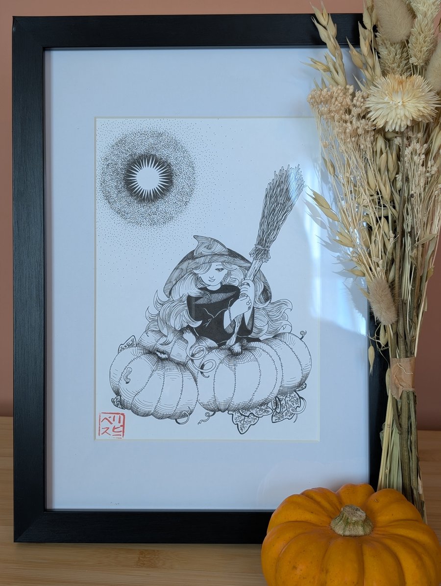 Fall Witch Original Illustration Framed