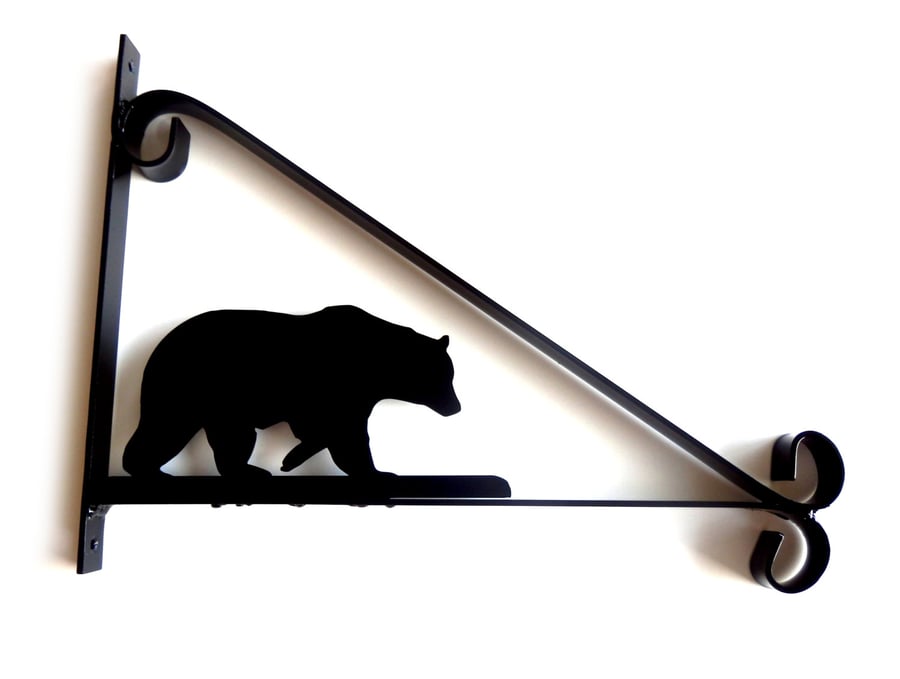 Bear Silhouette Scroll Style Hanging Basket Bracket Solid Steel