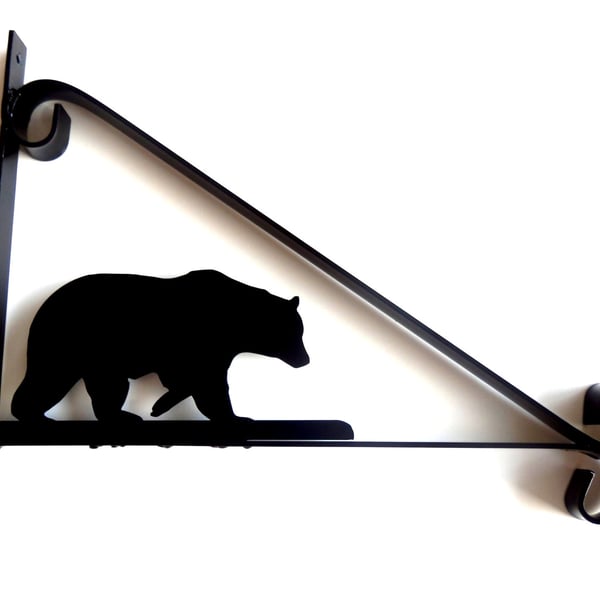 Bear Silhouette Scroll Style Hanging Basket Bracket Solid Steel