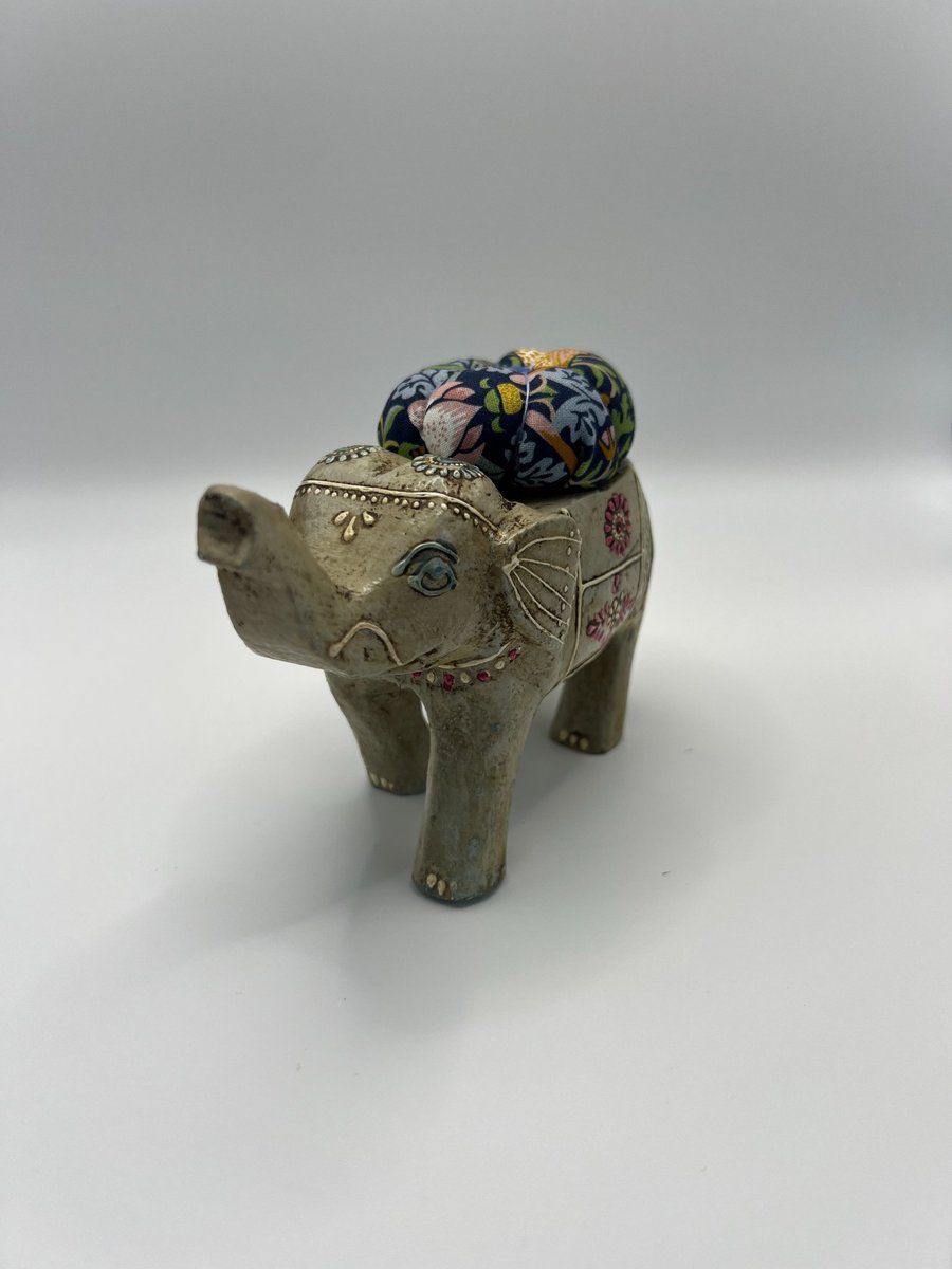 Vintage Elephant Pin Cushion - White & Floral Sewing Gift & Anchor