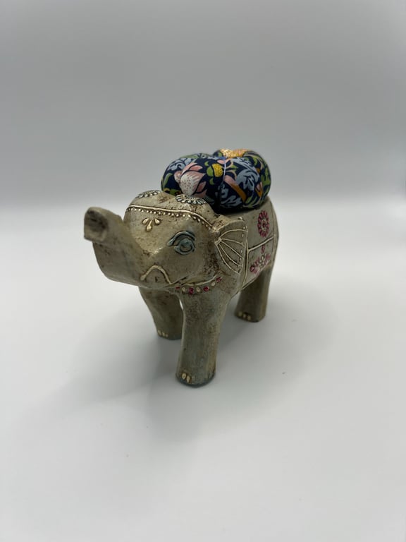 Vintage Elephant Pin Cushion - White and Floral