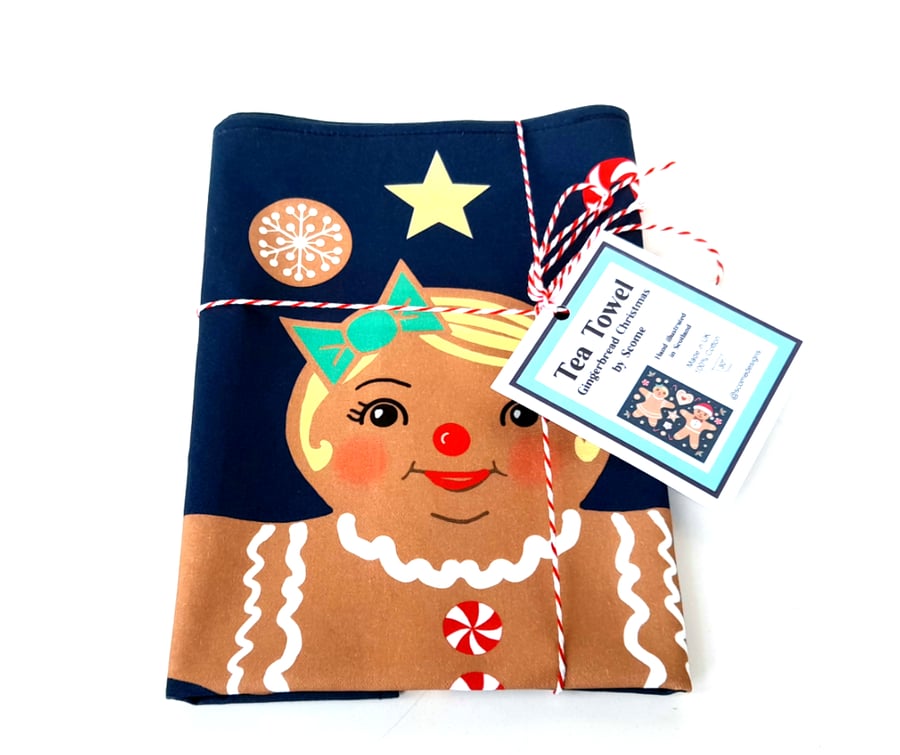 Gingerbread Christmas Illustrated Tea Towel, Festive Kitchenware