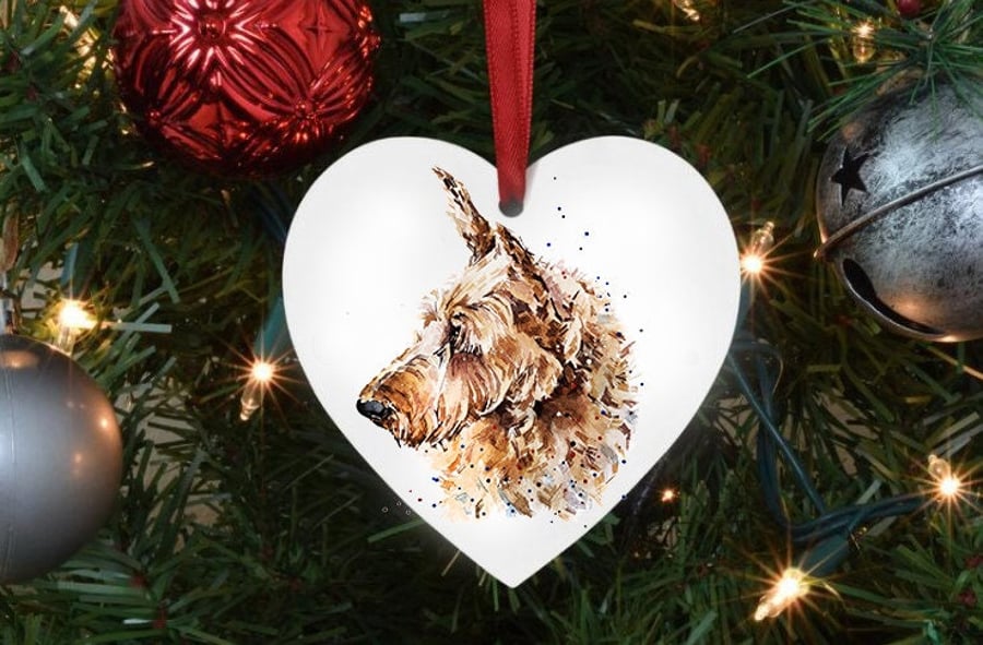 Irish Terrier Pointed Ears HeartRound Tree Decoration.Irish Terrier Xmas Tree De