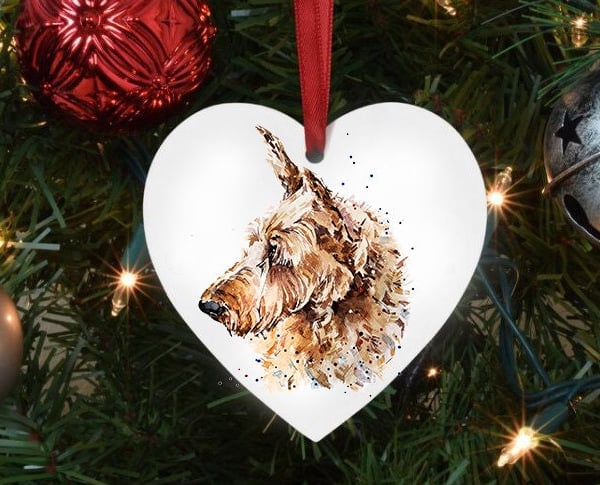 Irish Terrier Pointed Ears HeartRound Tree Decoration.Irish Terrier Xmas Tree De