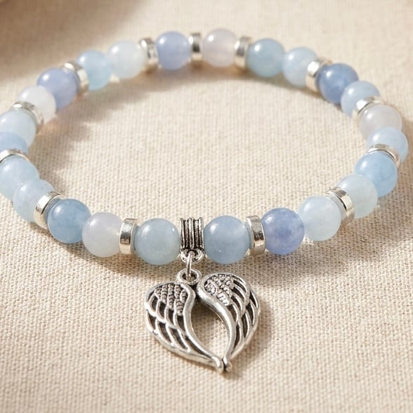 Aquamarine Guardian Angel Wings Bracelet,March Birthdays,