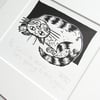 Cat on its brain... - Original lino print