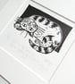 Cat on its brain... - Original lino print - cat art, cat print, cats,