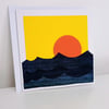 Handmade Bright Orange Setting Sun - Sunset - Blank Greetings Card