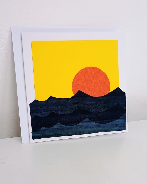 Handmade Bright Orange Setting Sun - Sunset - Blank Greetings Card