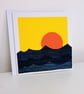 Handmade Bright Orange Setting Sun - Sunset - Blank Greetings Card