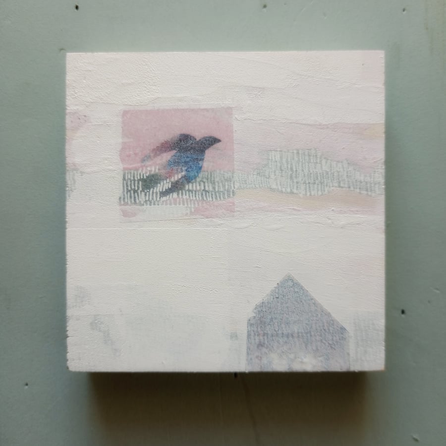Print on Wood - Bird Picture - Abstract Print - Hand Printed Wooden Block