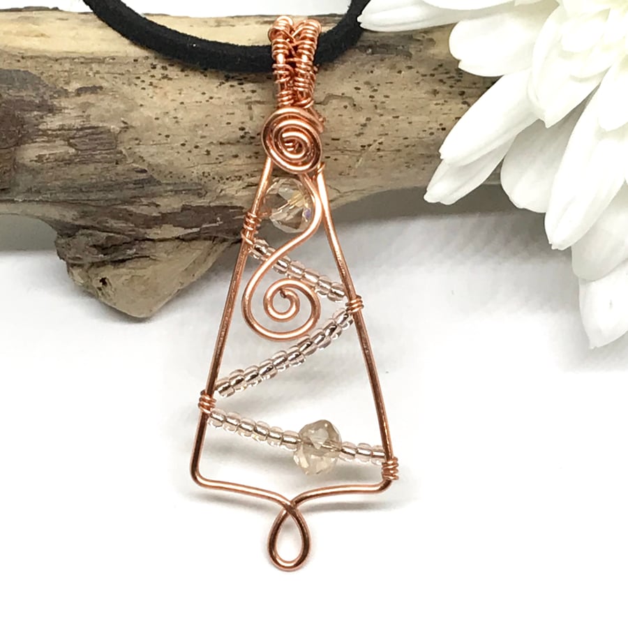 Copper Christmas Tree Pendant, Novelty Necklace
