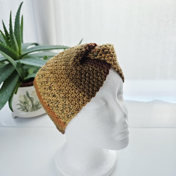 Autumn Aran Ear Warmer, Crochet Twisted Headband