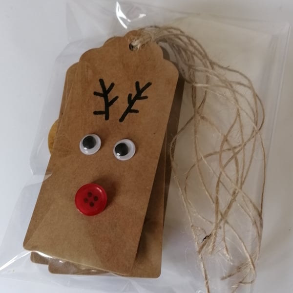 Christmas reindeer gift tags x5