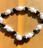Handmade Black Pearl Beaded Bracelet with Silver-Tone Accents