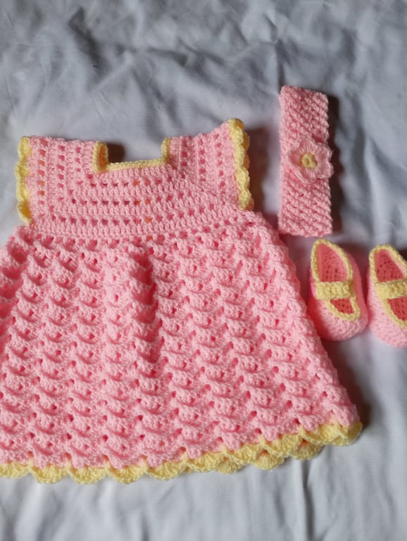 Baby Dress, Shoes and Headband Set 0-3 months 