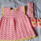 Baby Dress, Shoes and Headband Set 0-3 months 